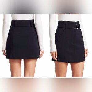 A.L.C. Navy Bronx Belted Straight Wool-Blend Skirt Size 2